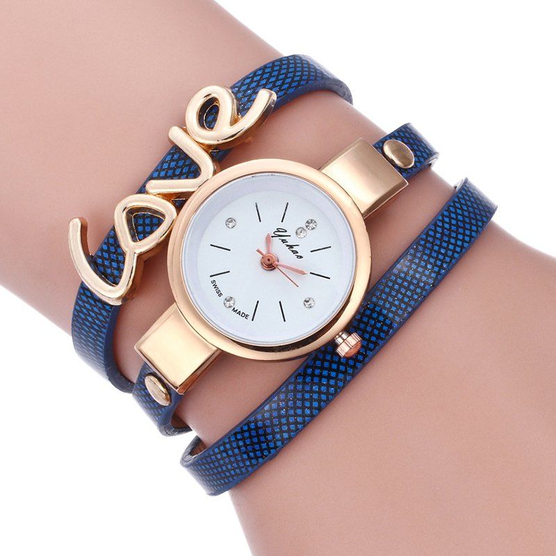 2018 Love Faux Leather Wrap Bracelet Watch In Royal Rosegal Unique Love Faux Leather Wrap Bracelet Watch