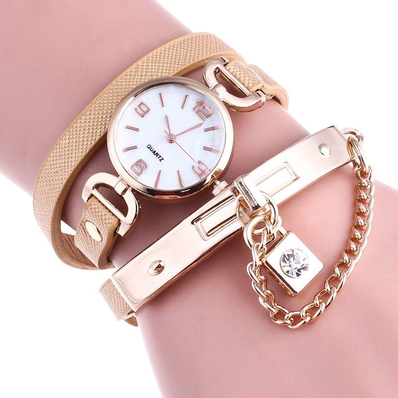 

Lock Number Wrap Bracelet Watch, Golden