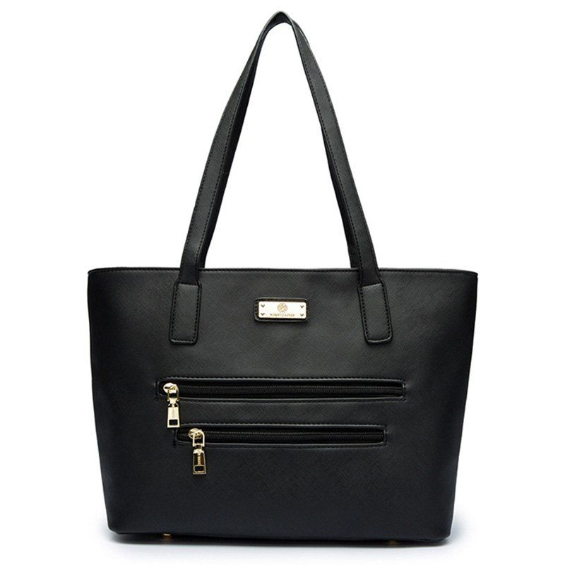 

PU Leather Metal Shoulder Bag, Black