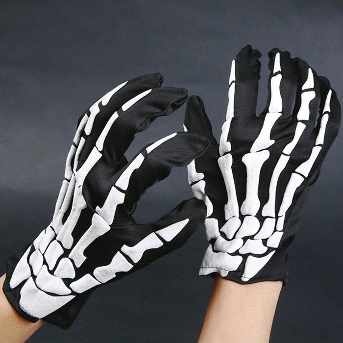 

Halloween Party Hand Bone Pattern Gloves, Black white