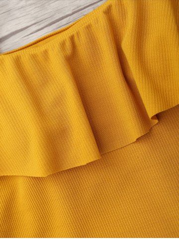

One Piece Ribbed Knit Flounce Swimsuit, Ginger