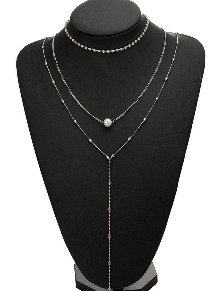 

3PCS Faux Pearl Rhinestone Necklaces, Silver