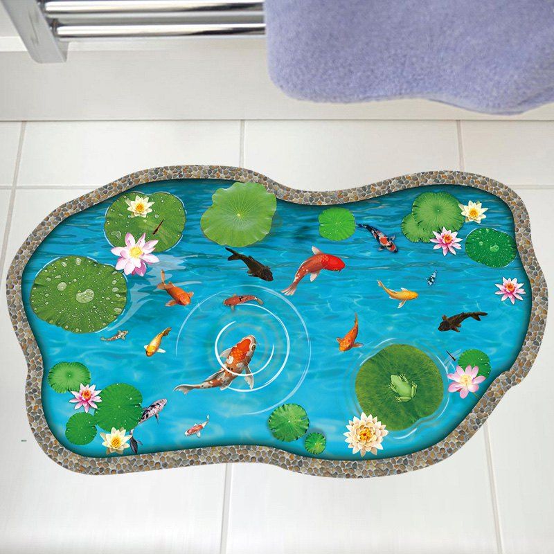 

Lotus Pond Fish 3D Floor Sticker For Bedroom, Lake blue