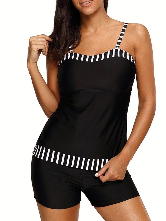 

Push Up Striped Tankini Set, Black