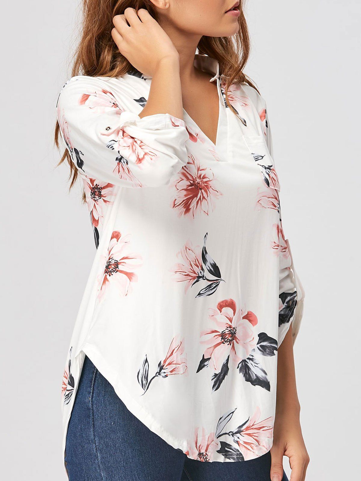 2019 plus size v neck floral print blouse
