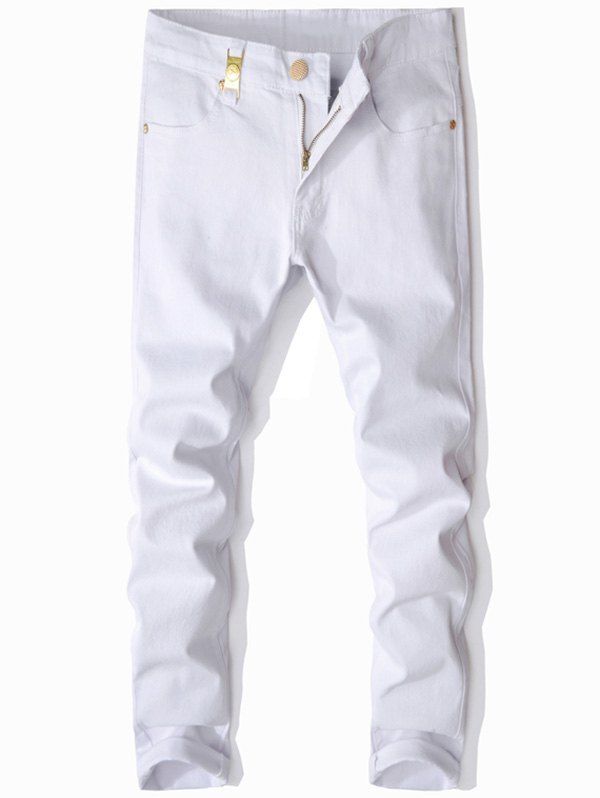 

Metal Embellished Zip Fly Slim Fit Jeans, White