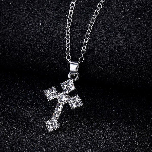 

Tiny Rhinestone Crucifix Charm Necklace, Silver