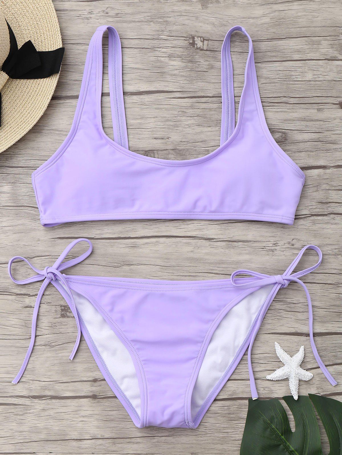 

U Neck Tie Side Bikini Swimwear, Light purple