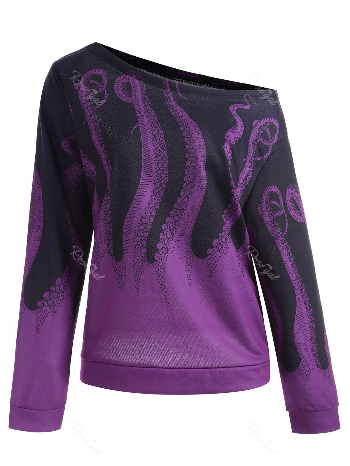 

Octopus Printed Plus Size Sweatshirt, Purple