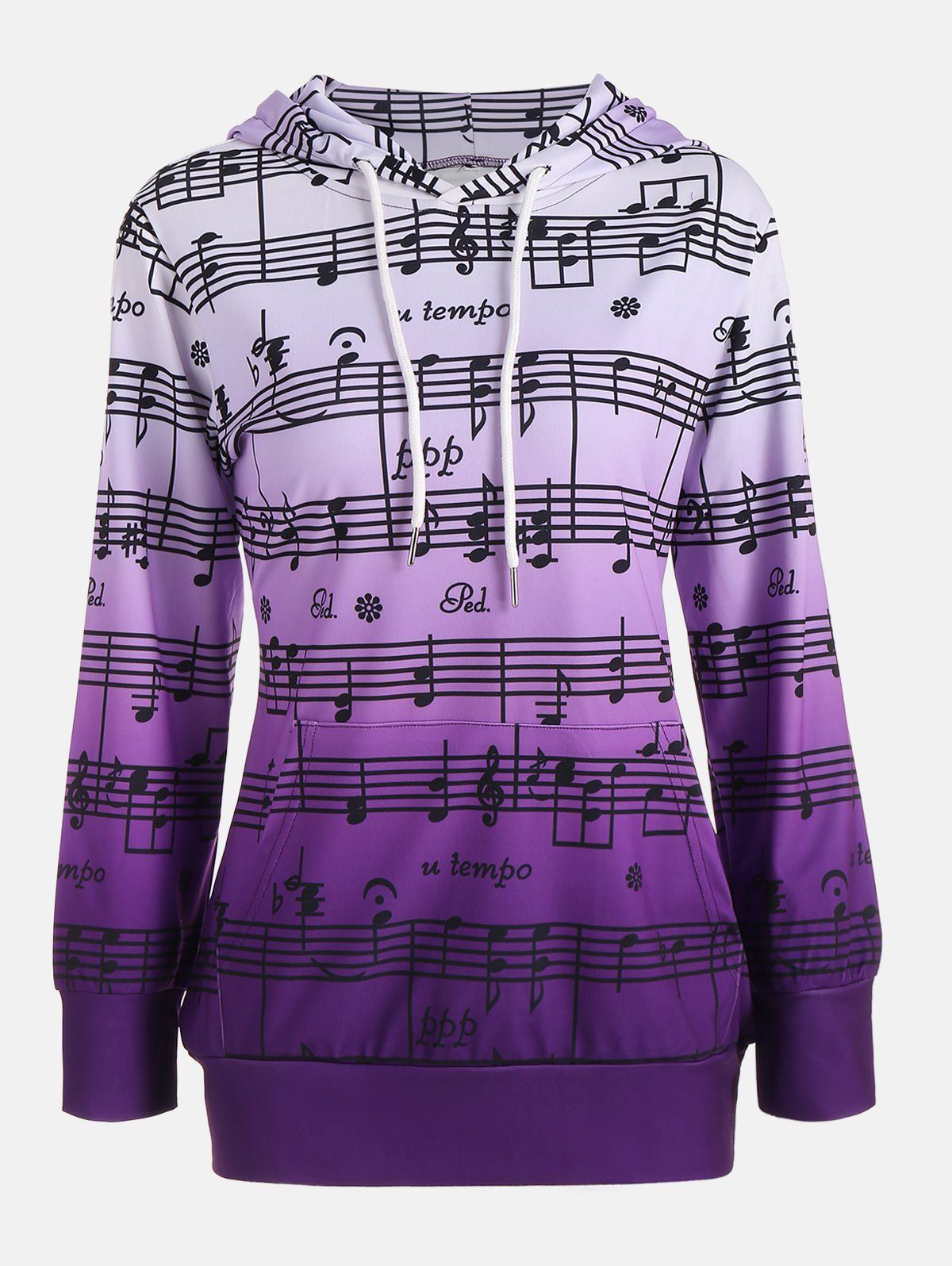 [38 OFF] Musical Notes Print Ombre Kangaroo Hoodie Rosegal