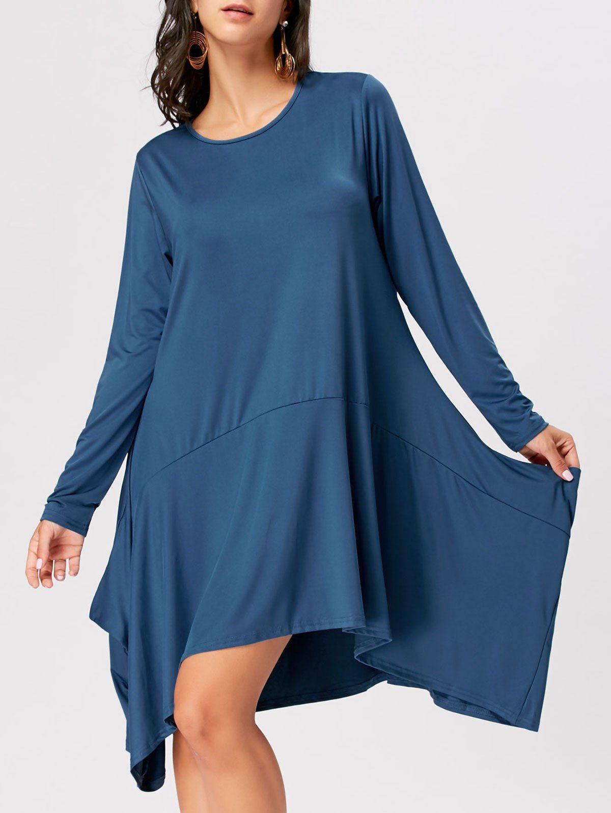 

High Low Oversized Midi Babydoll Tee Dress, Ocean blue