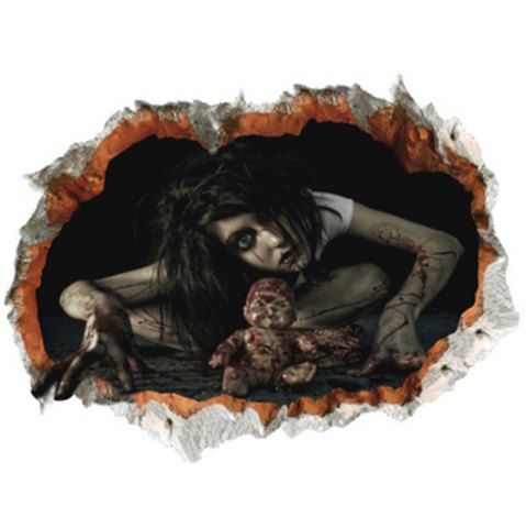 Affordable Halloween Zombie 3D Broken Wall Sticker For Living Room BLACK 
