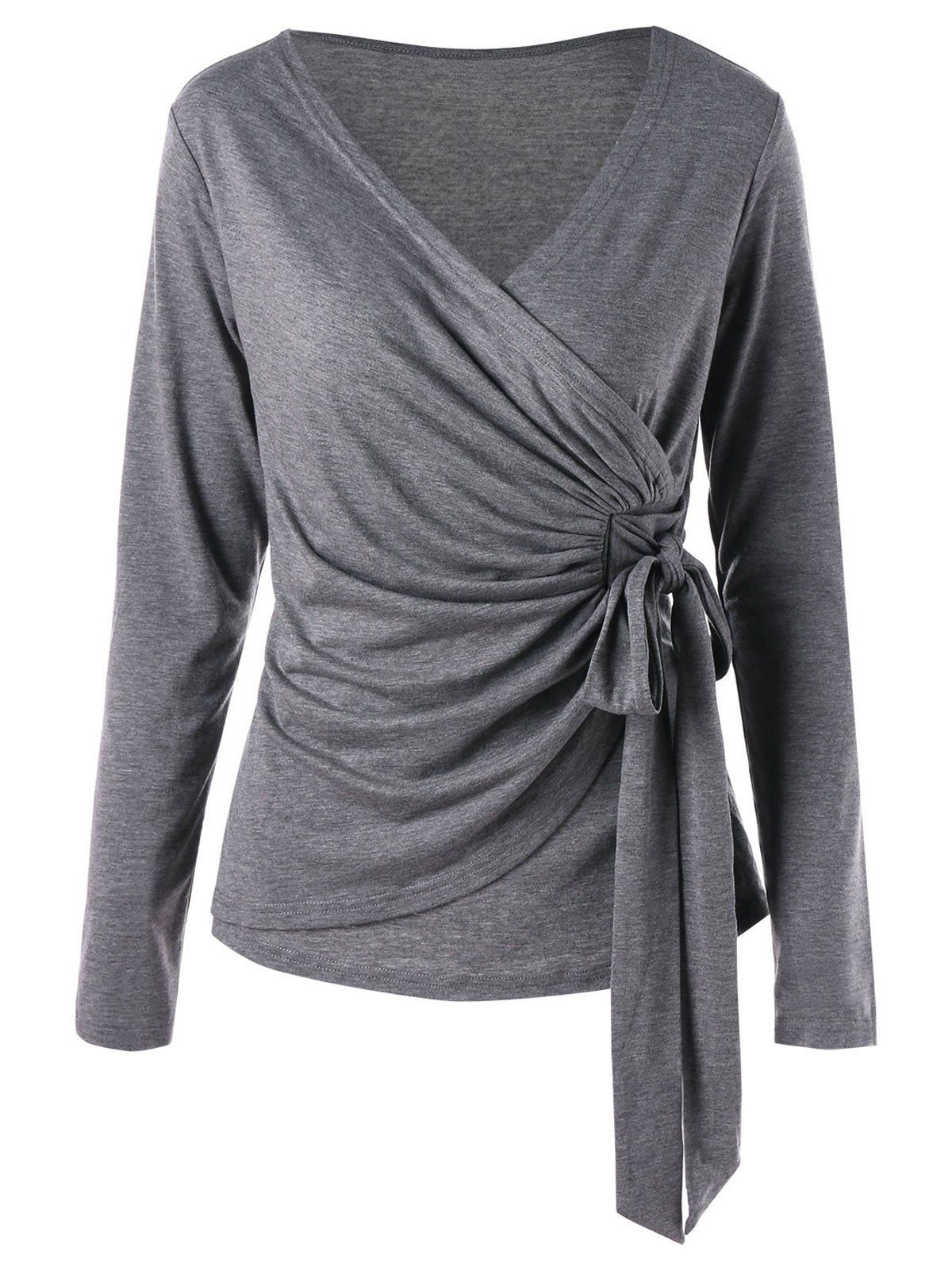 

Overlap Self Tie Surplice Top, Pearl dark grey