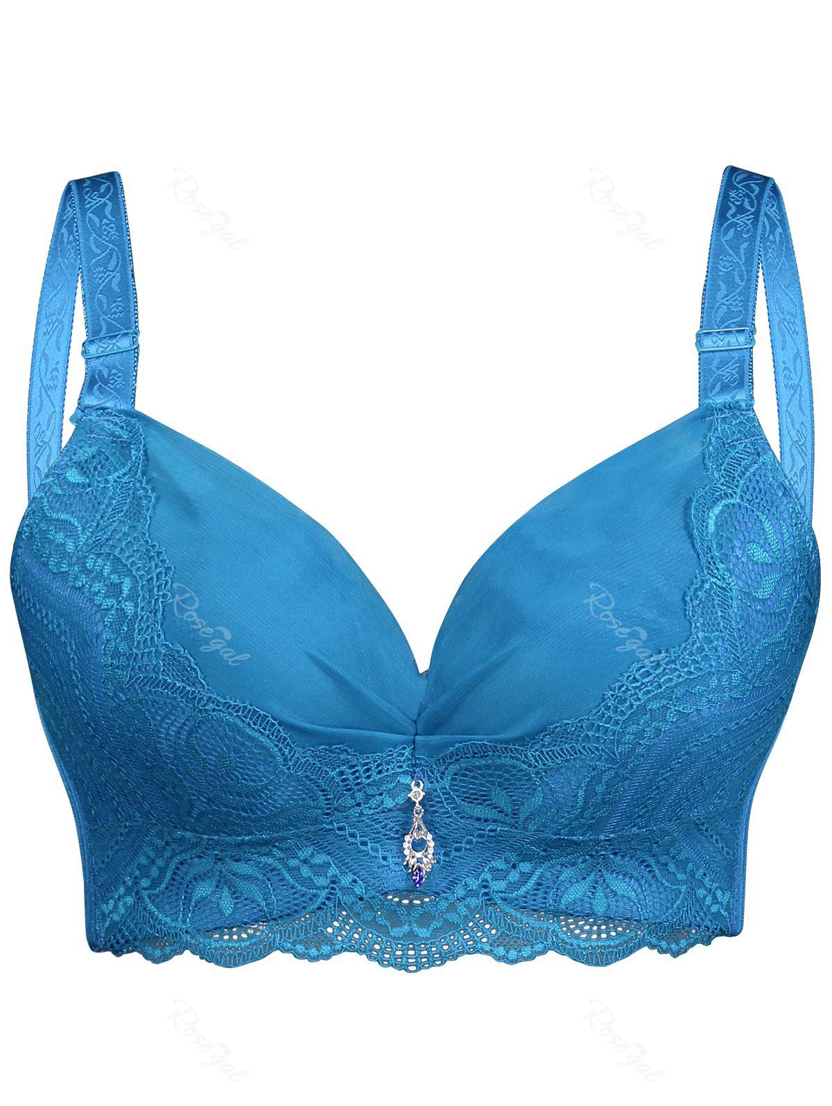 

Plus Size Lace Trim Padded Underwire Bra, Medium blue