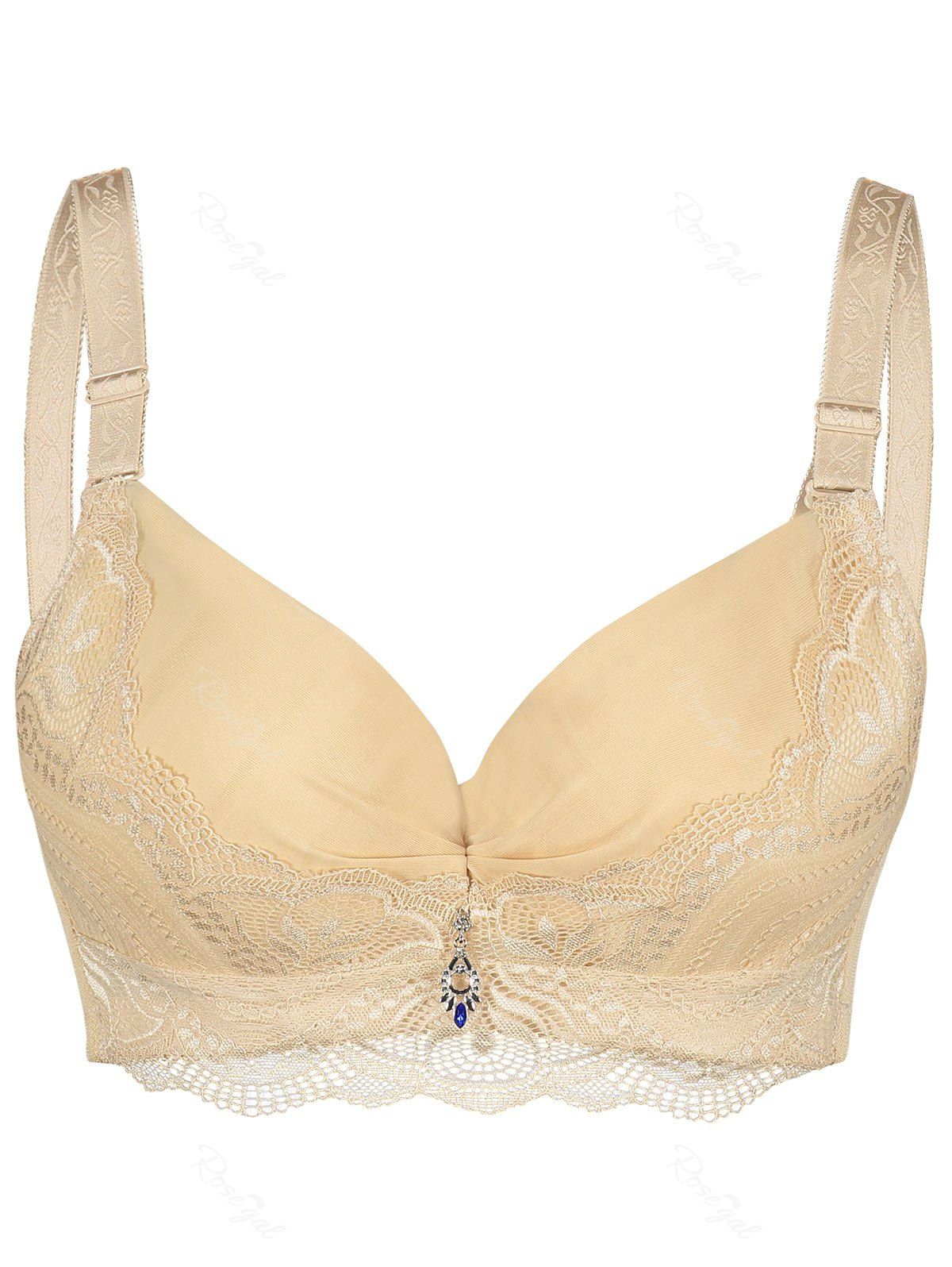 

Plus Size Lace Trim Padded Underwire Bra, Complexion