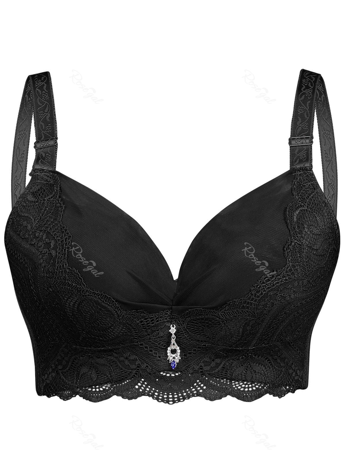 

Plus Size Lace Trim Padded Underwire Bra, Black