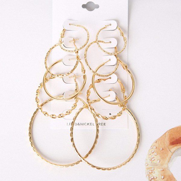 

5 Pairs of Multisize Hoop Earrings, Golden
