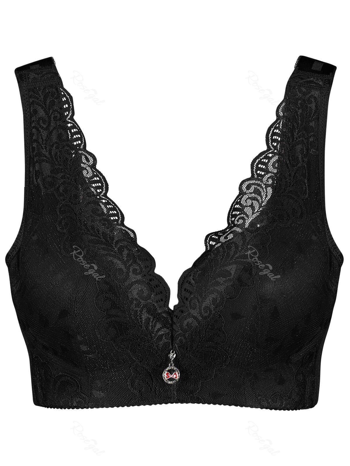 

Plus Size Wirefree Padded Lace Insert Bra, Black