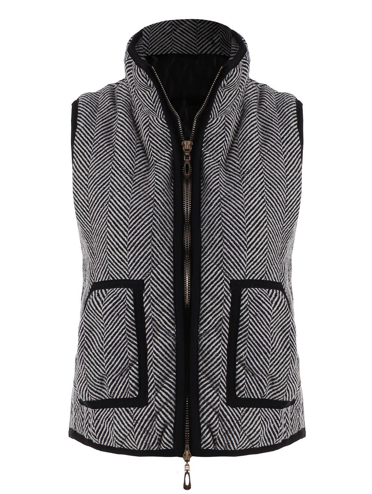 

Zip Up Herringbone Vest with Pockets, Gray