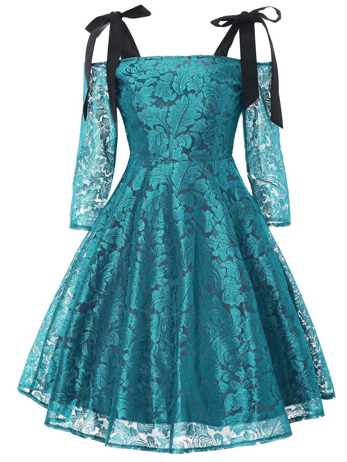 

Bowknot Lace Cold Shoulder Dress, Malachite green