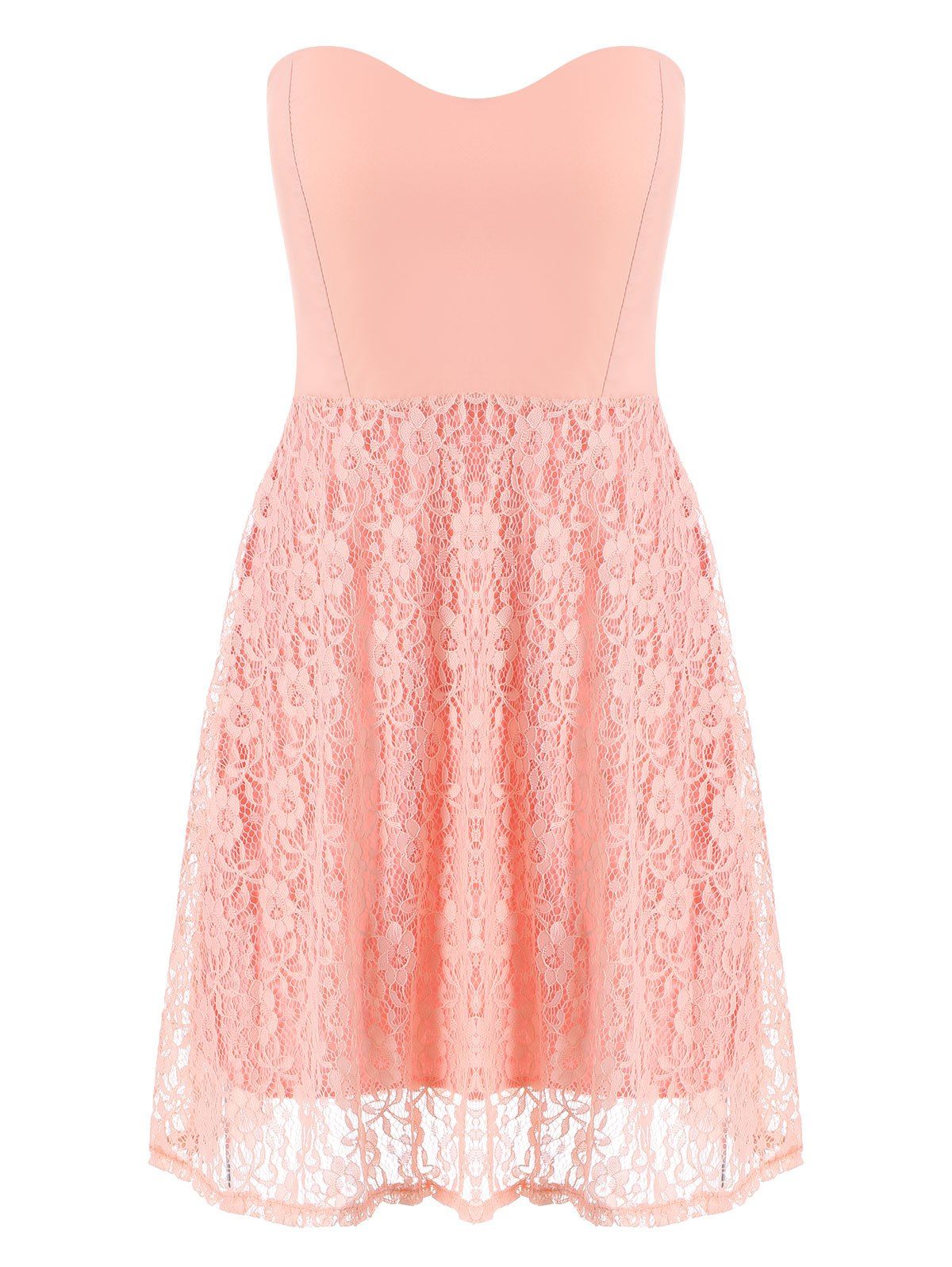 

Lace Strapless Sleeveless Mini Cocktail Dress, Pink