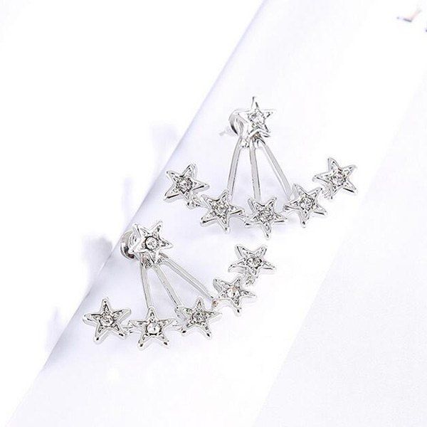 

Rhinestone Stars Ear Jackets, Silver