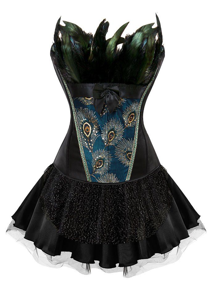 Layered Two Piece Corset Dress with Feather