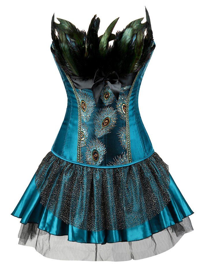 

Layered Two Piece Corset Dress with Feather, Lake blue