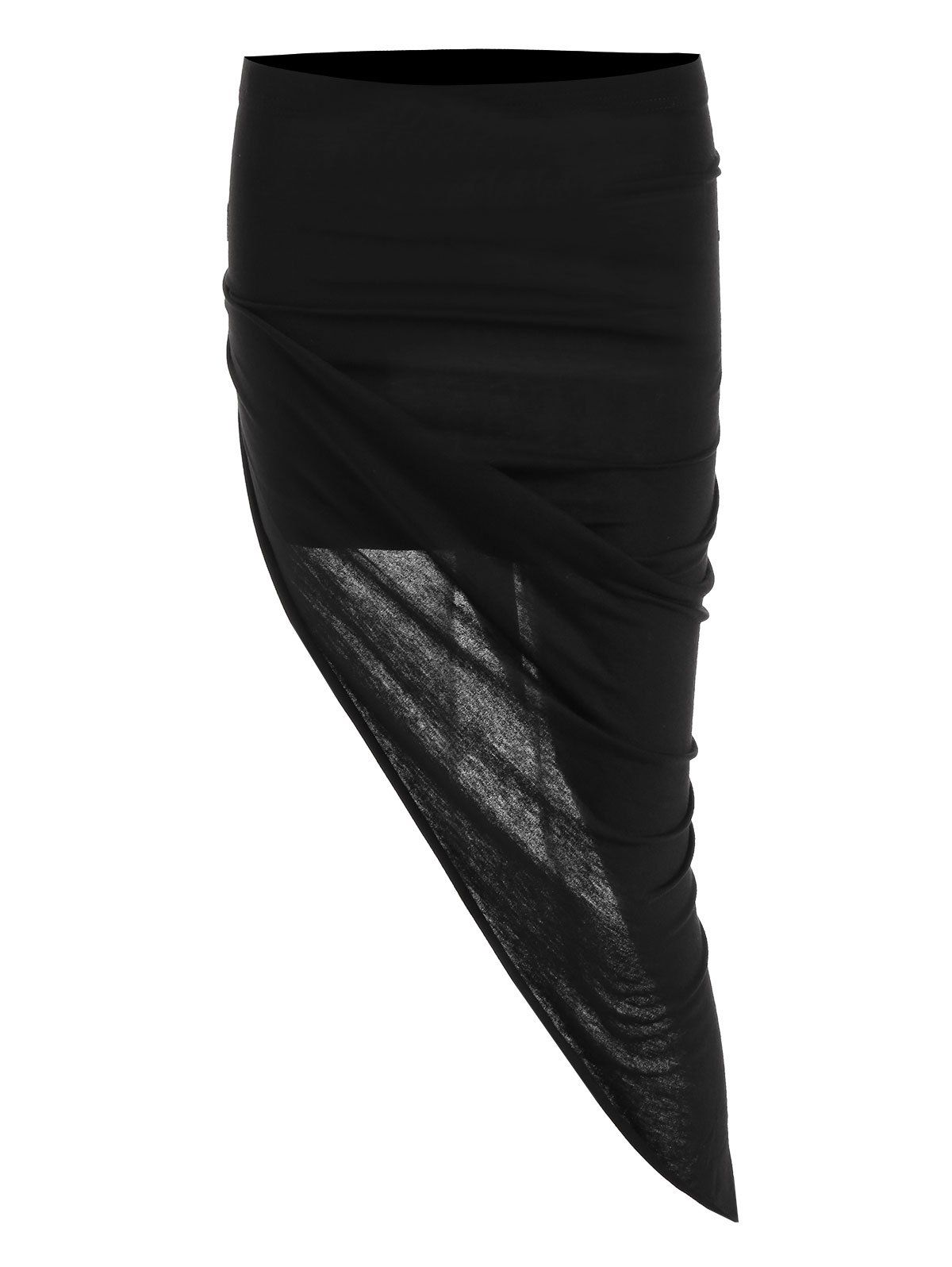 Black One Size Ruched Bodycon Asymmetric Hem Skirt | Rosegal.com