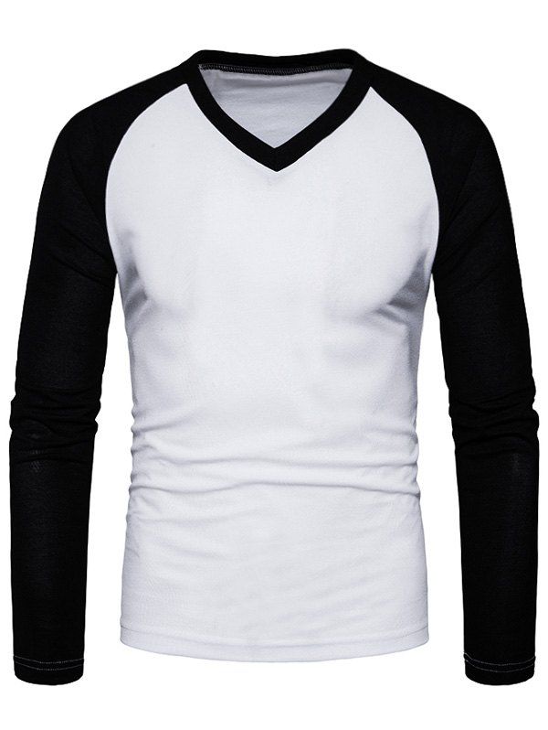 

Color Block V Neck Raglan Sleeve T-shirt, White