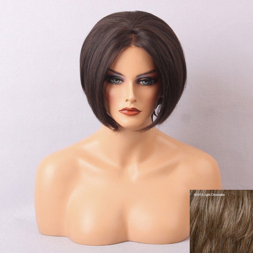 

Short Side Fringe Straight Bob Human Hair Lace Front Wig, Light chocolate