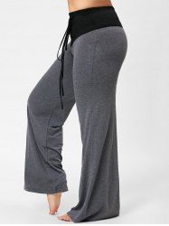 Pantalon Évasé à Deux Tons avec Lacets Grande Taille - Gris XL