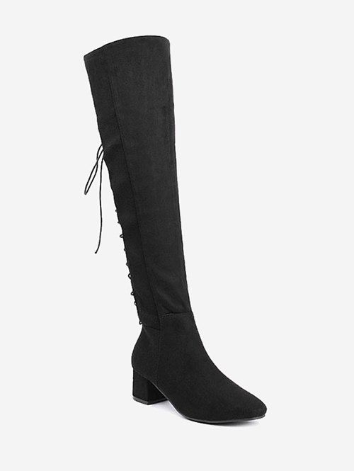 Talon chunky lien sur les bottes au genou  