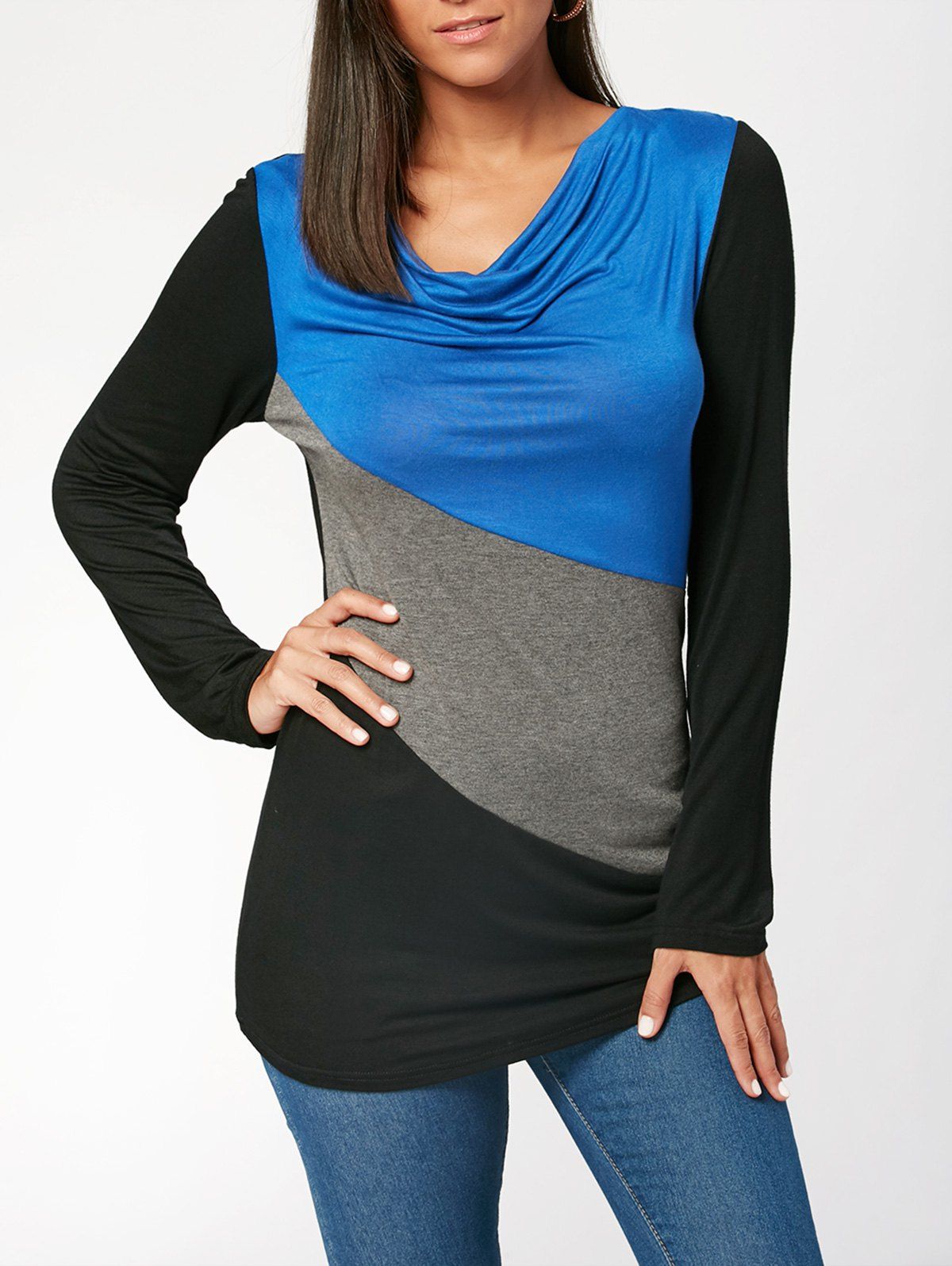 

Color Block Long Sleeve T-shirt, Colormix