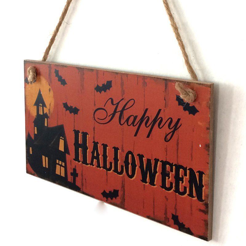 

Halloween Castle Pattern Door Decor Wooden Hanging Sign, Darksalmon