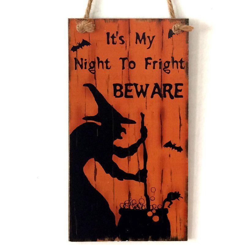 

Halloween Witch Pattern Door Decor Wooden Hanging Sign, Orange red