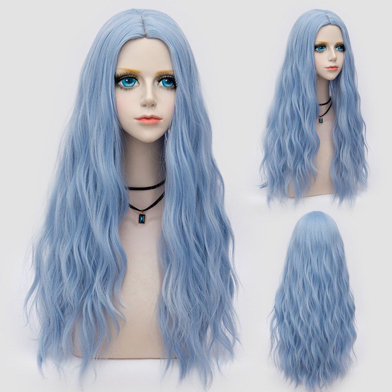 

Long Middle Part Fluffy Water Wave Synthetic Party Wig, Windsor blue