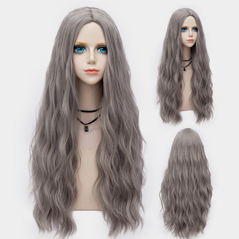 

Long Middle Part Fluffy Water Wave Synthetic Party Wig, Light gray