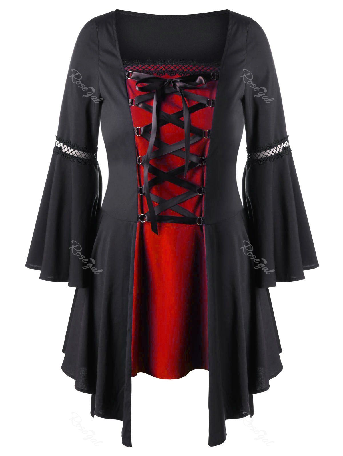 

Plus Size Lace Up Handkerchief Hem Top, Red with black