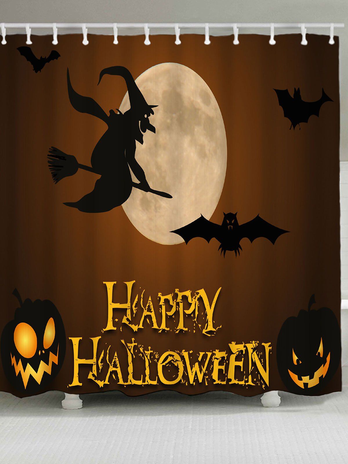 Online Halloween Witch Bat Pumpkin Lamp Bath Curtain  