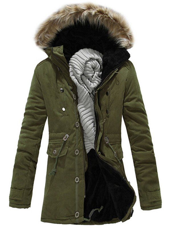 

Faux Fur Hood Zip Up Parka Jacket, Army green