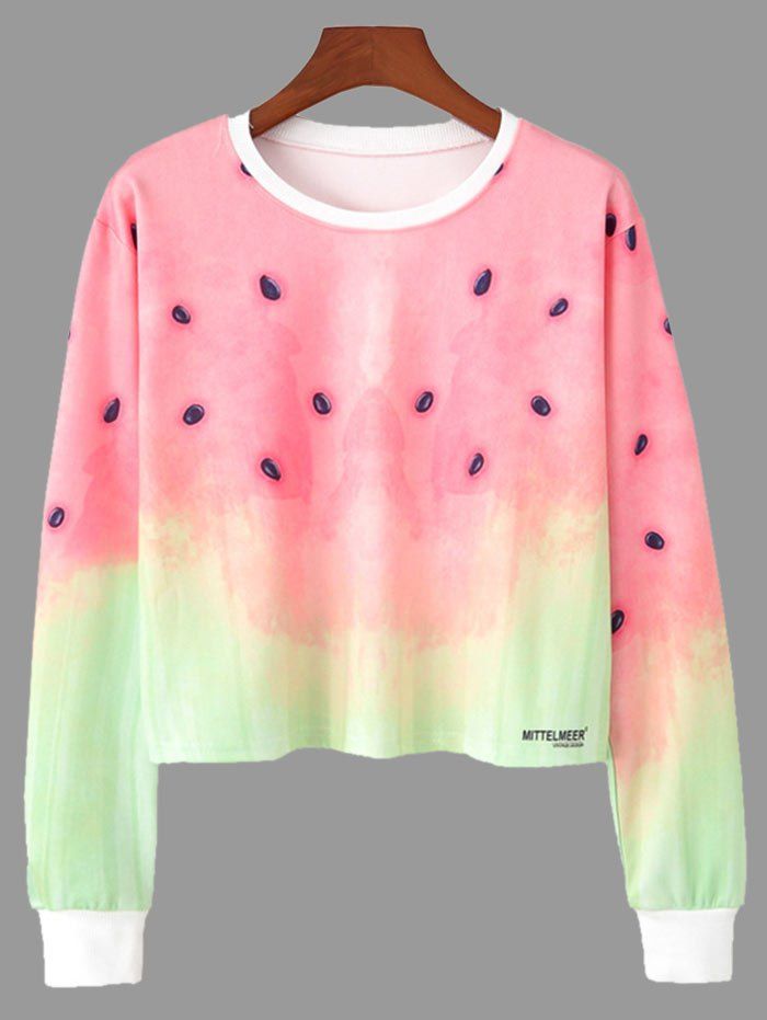 [78% OFF] Watermelon Print Ombre Color Cropped Sweatshirt | Rosegal