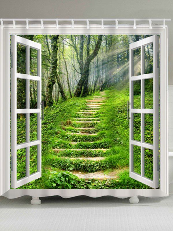 

Waterproof Window Forest Path Shower Curtain, Green