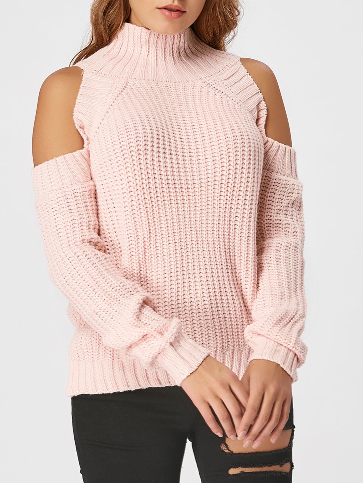

Cold Shoulder Mock Neck Sweater, Pink