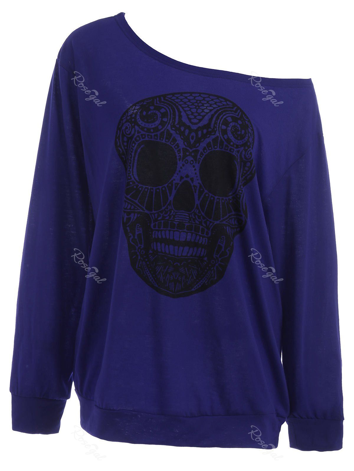 

Plus Size Skull Skew Collar Sweatshirt, Blue