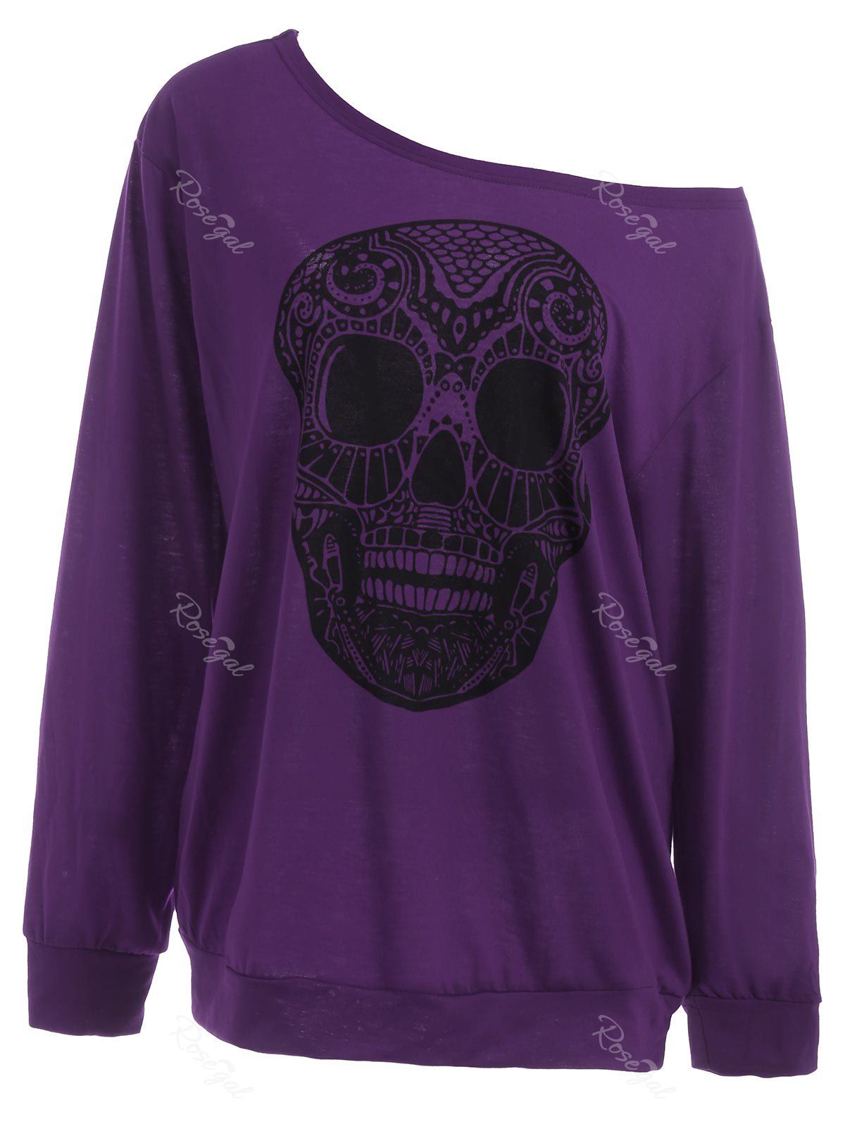 

Plus Size Skull Skew Collar Sweatshirt, Purple
