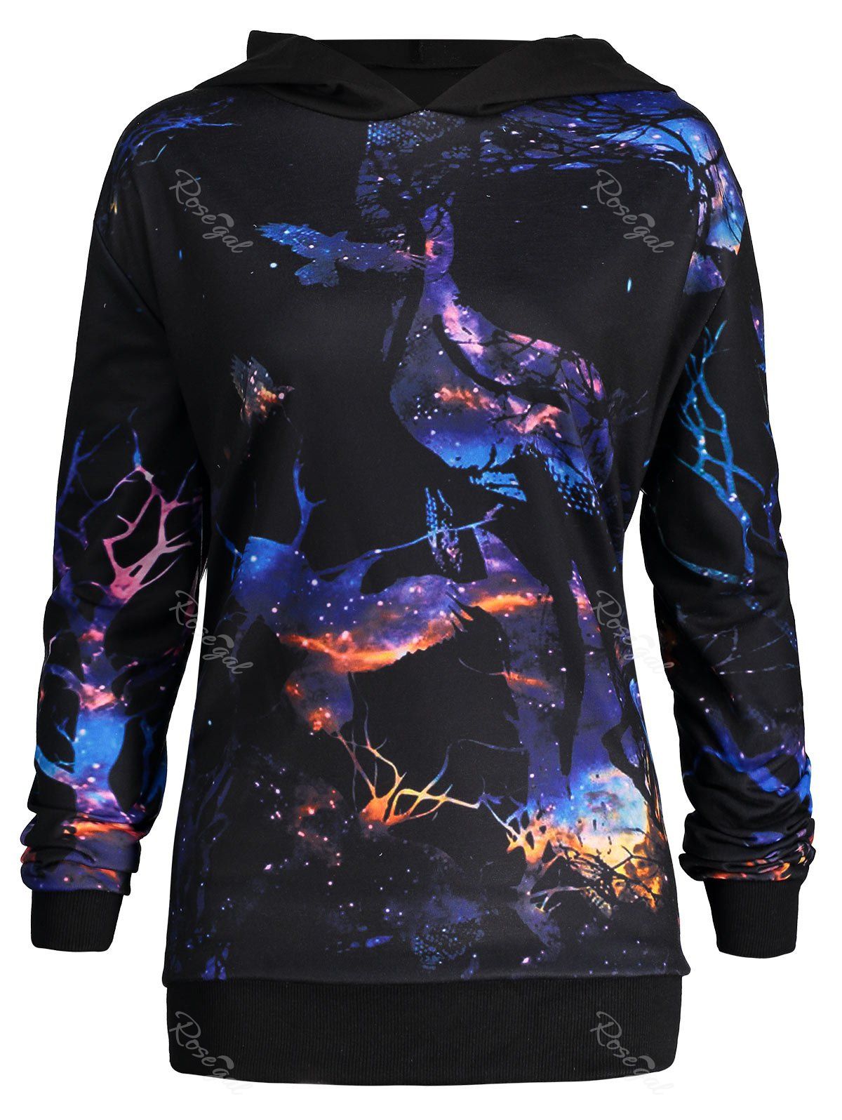 

Halloween Plus Size 3D Crow Print Hoodie, Black