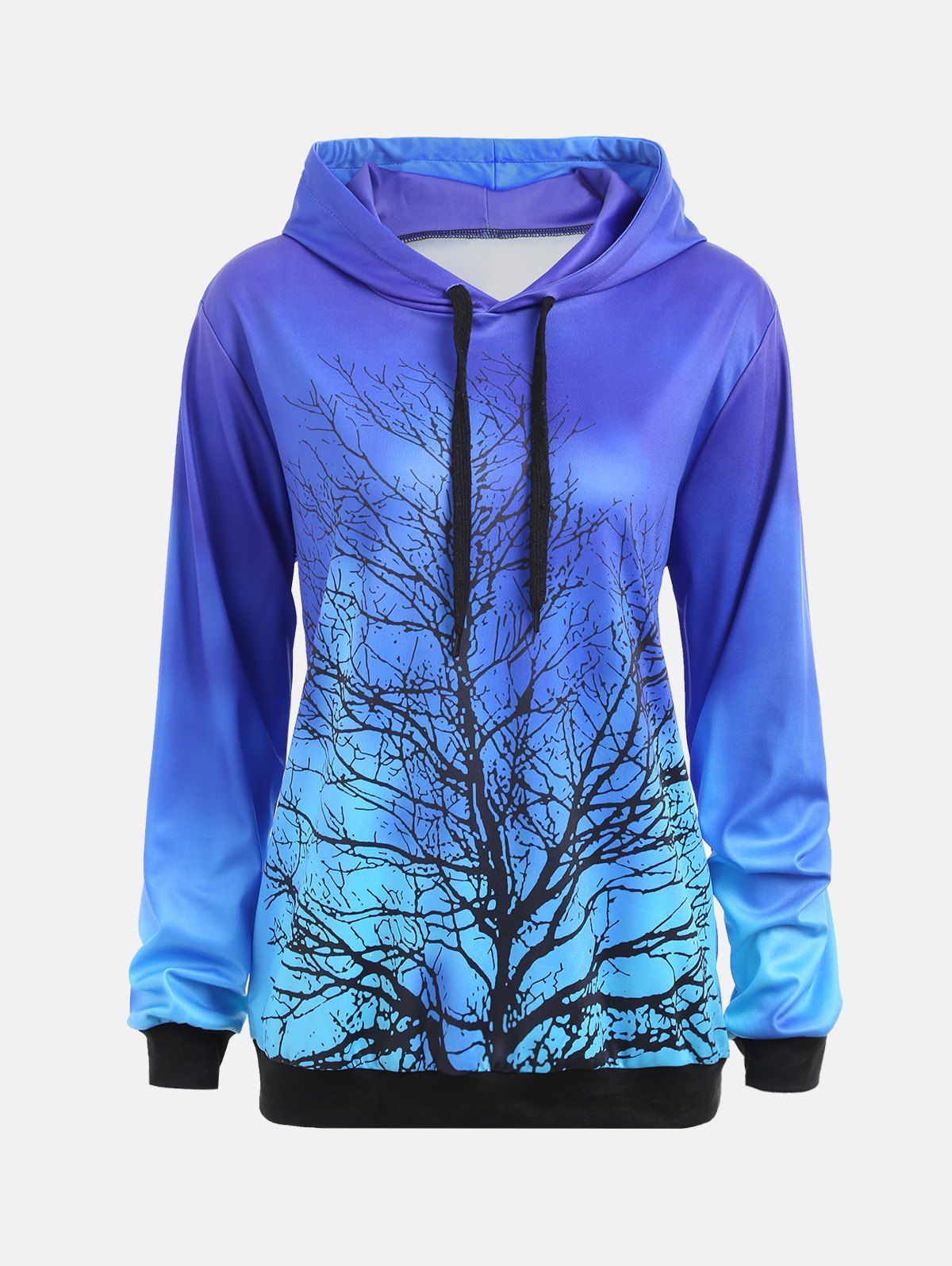 

Life Tree Print Drop Shoulder Drawstring Hoodie, Blue
