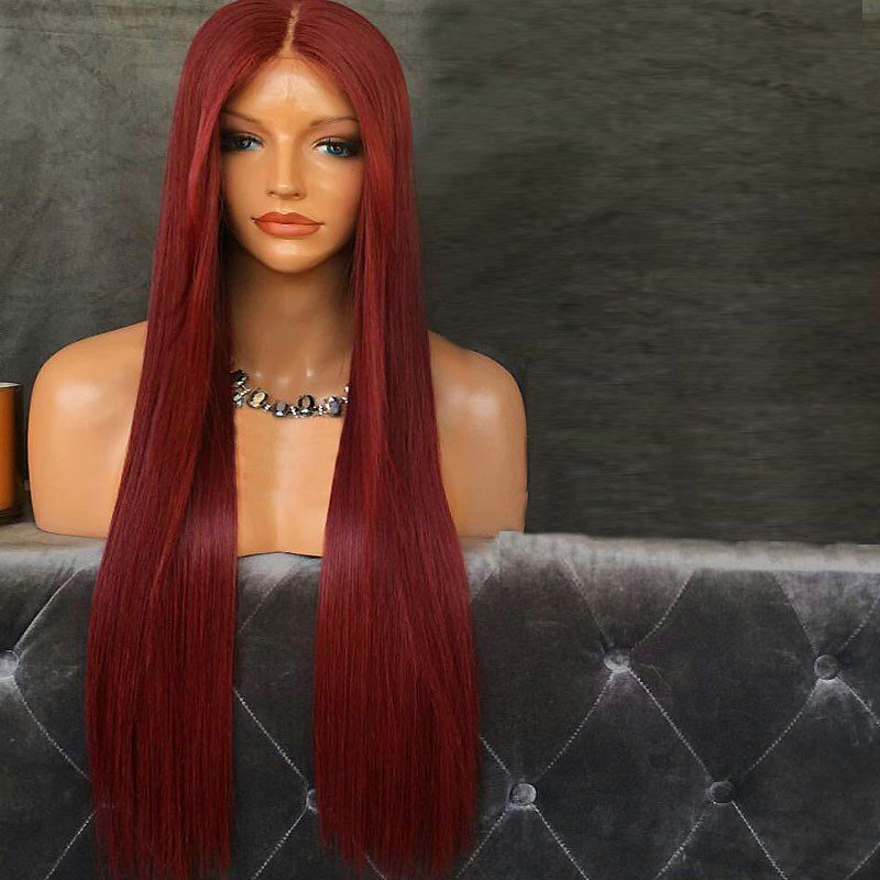 

Long Middle Part Straight Synthetic Lace Front Wig, Wine red