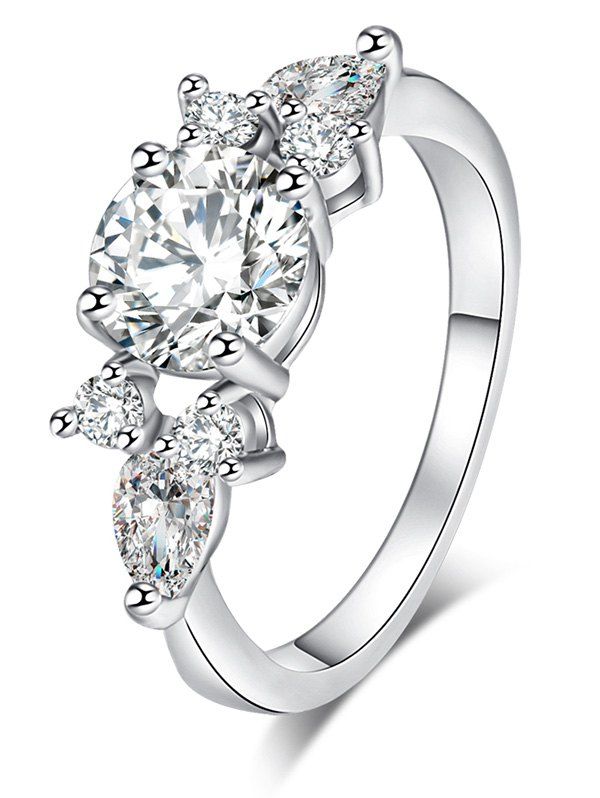 

Zircon Embellished Brief Metal Ring, Silver